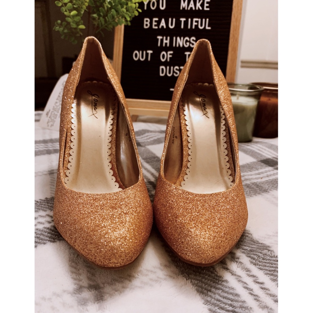 Gold glitter heels